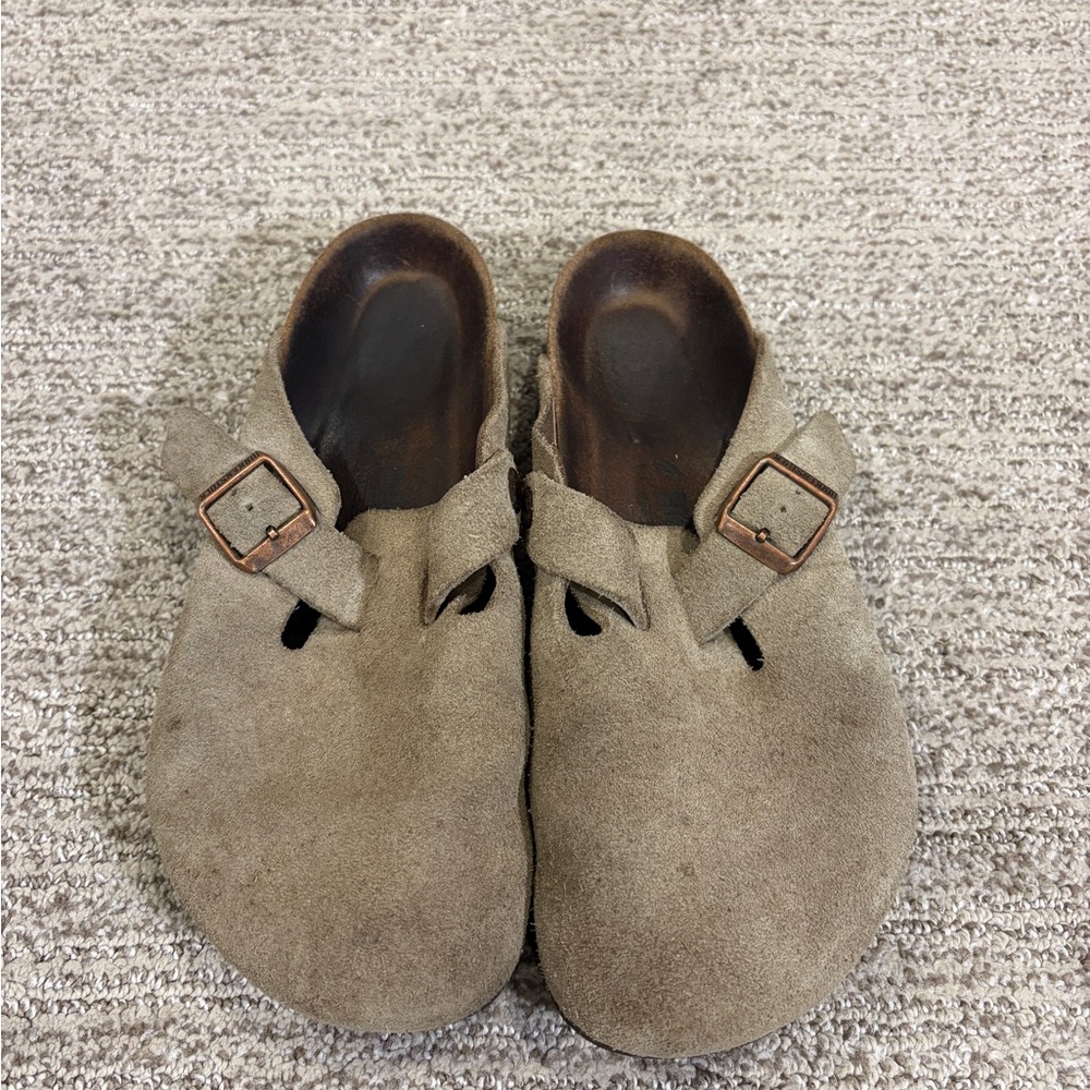 Birkenstock Boston Taupe Suede Sandals